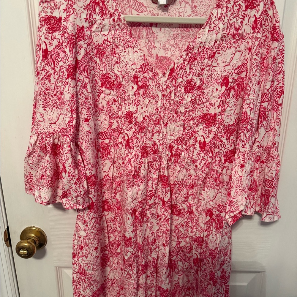 Lilly Pulitzer Red and White Floral Long Sleeve Dress